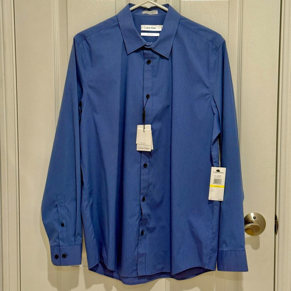 Calvin Klein Men's Black Button Up Shirt Refined Good Fit Size Medium New